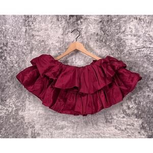 Aje Top 8 Womens Pink Silk Blend Tiered Ruffle Crop Blouse